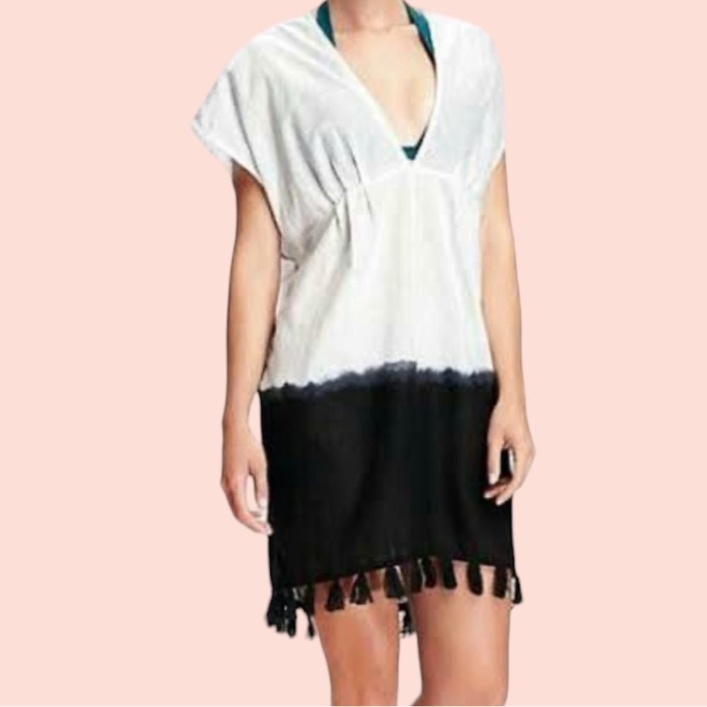 Old Navy White/Black Ombre Cotton Tassel Trimmed Swim Cover Up M